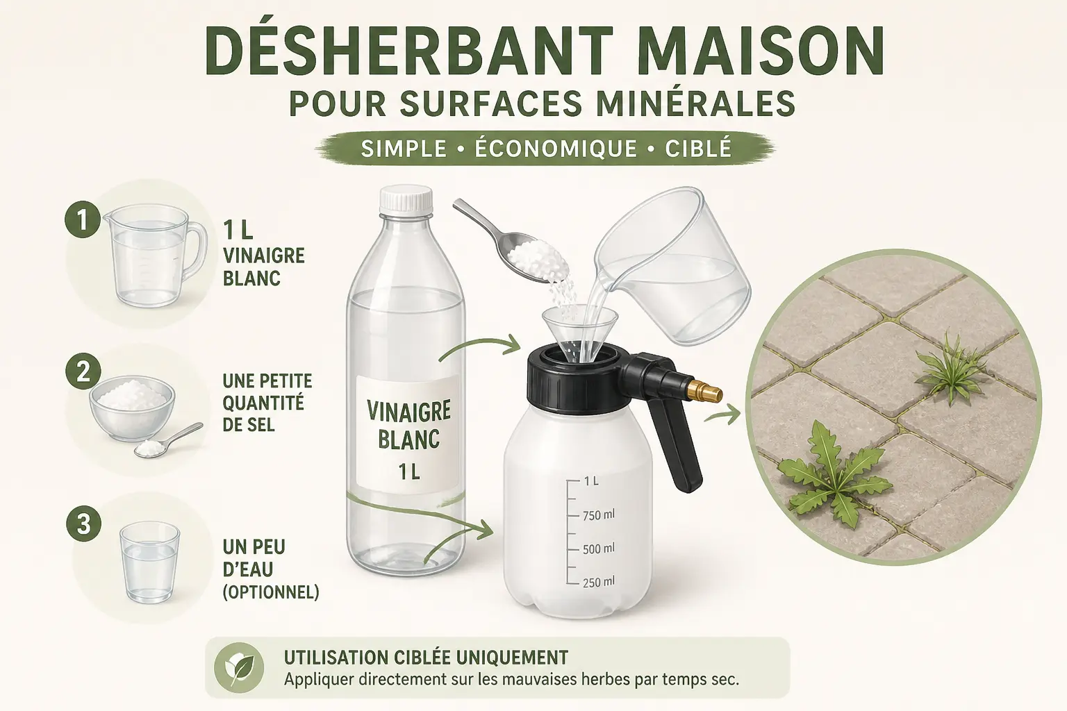 Désherbant vinaigre sel : la recette rapide et le bon dosage