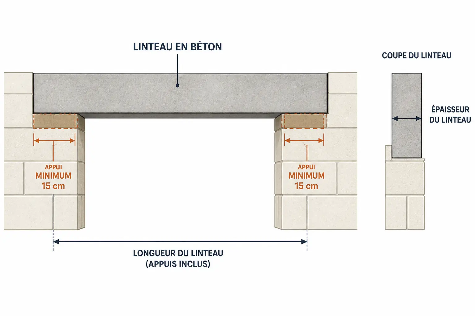 Dimensions d’un linteau béton : portée, appuis et sections courantes