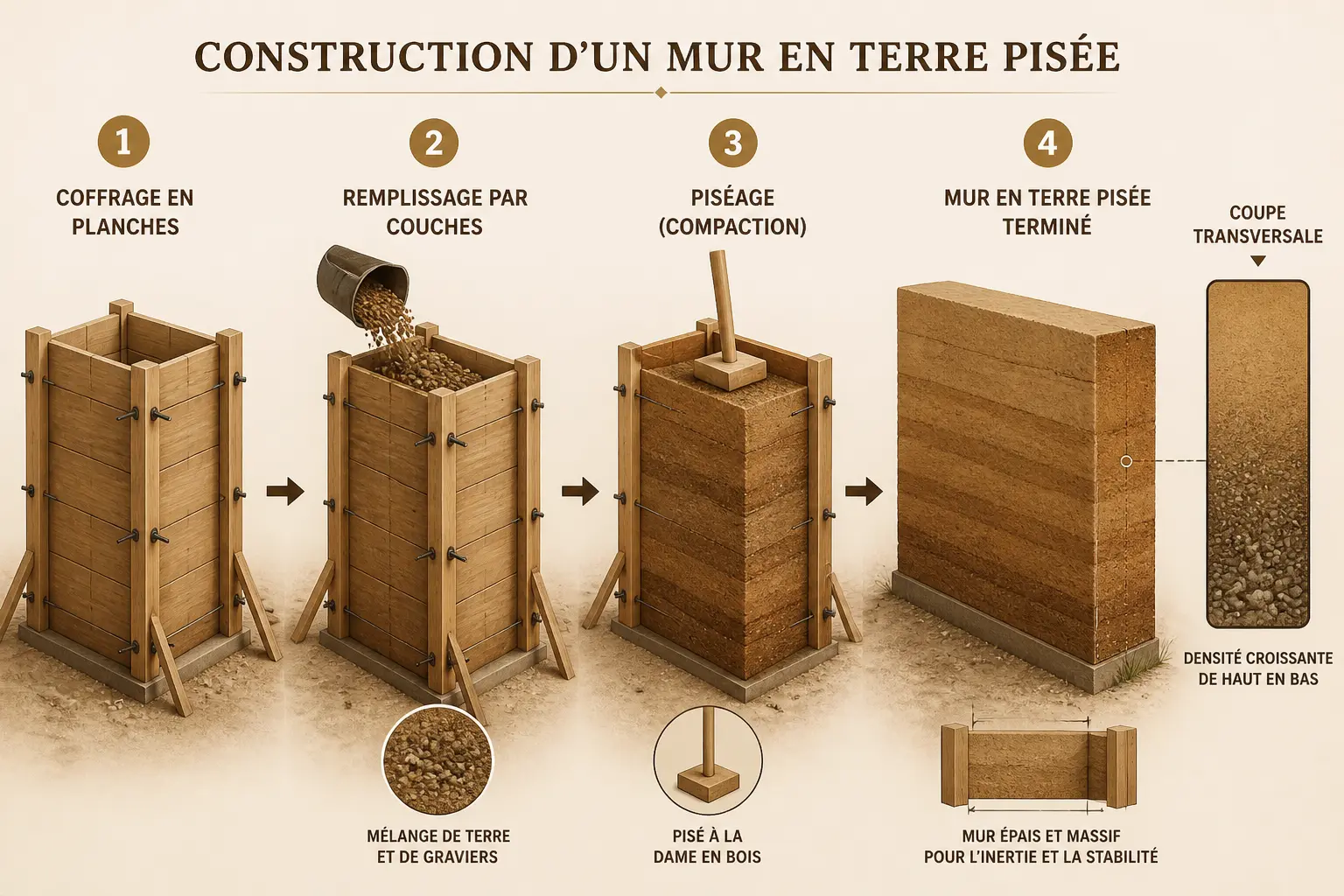 Comment se construit une paroi en terre compactée ?