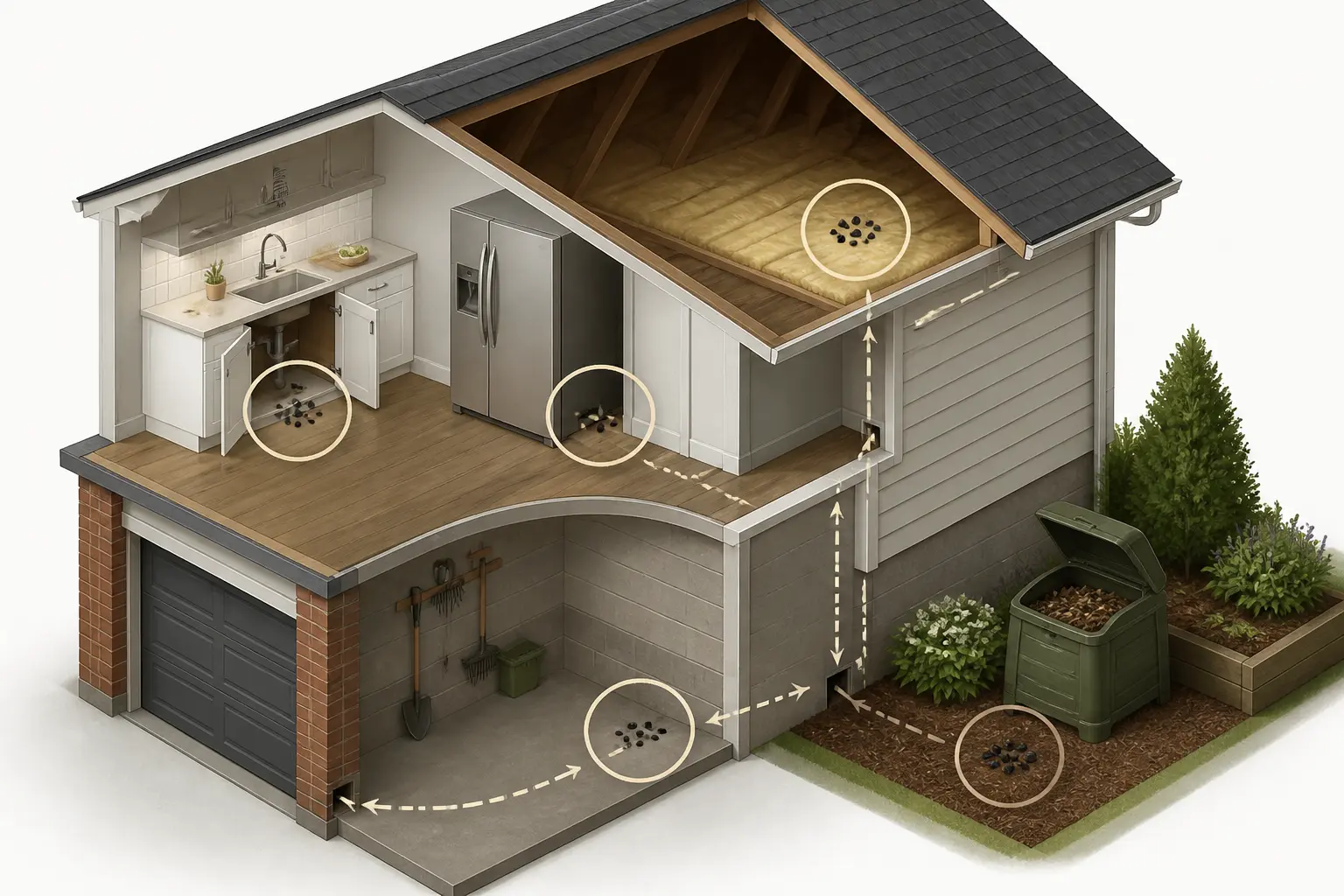 Où apparaissent les déjections dans la maison et autour du logement ?