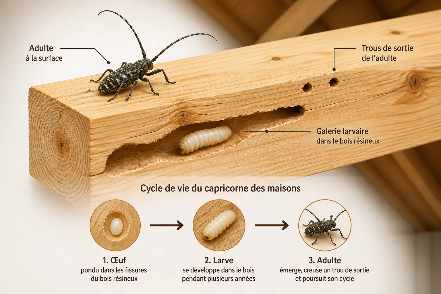 Qu’est-ce que le capricorne des maisons, et dans quels bois s’installe-t-il ?