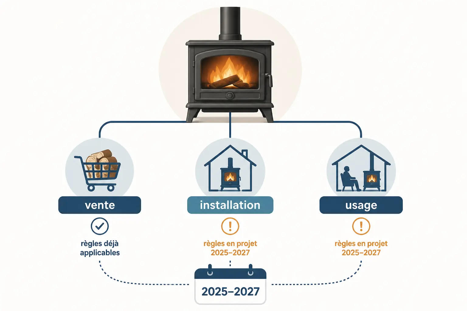 Interdiction poêle à bois en 2025-2027 : ce qui est vrai, ce qui reste un projet