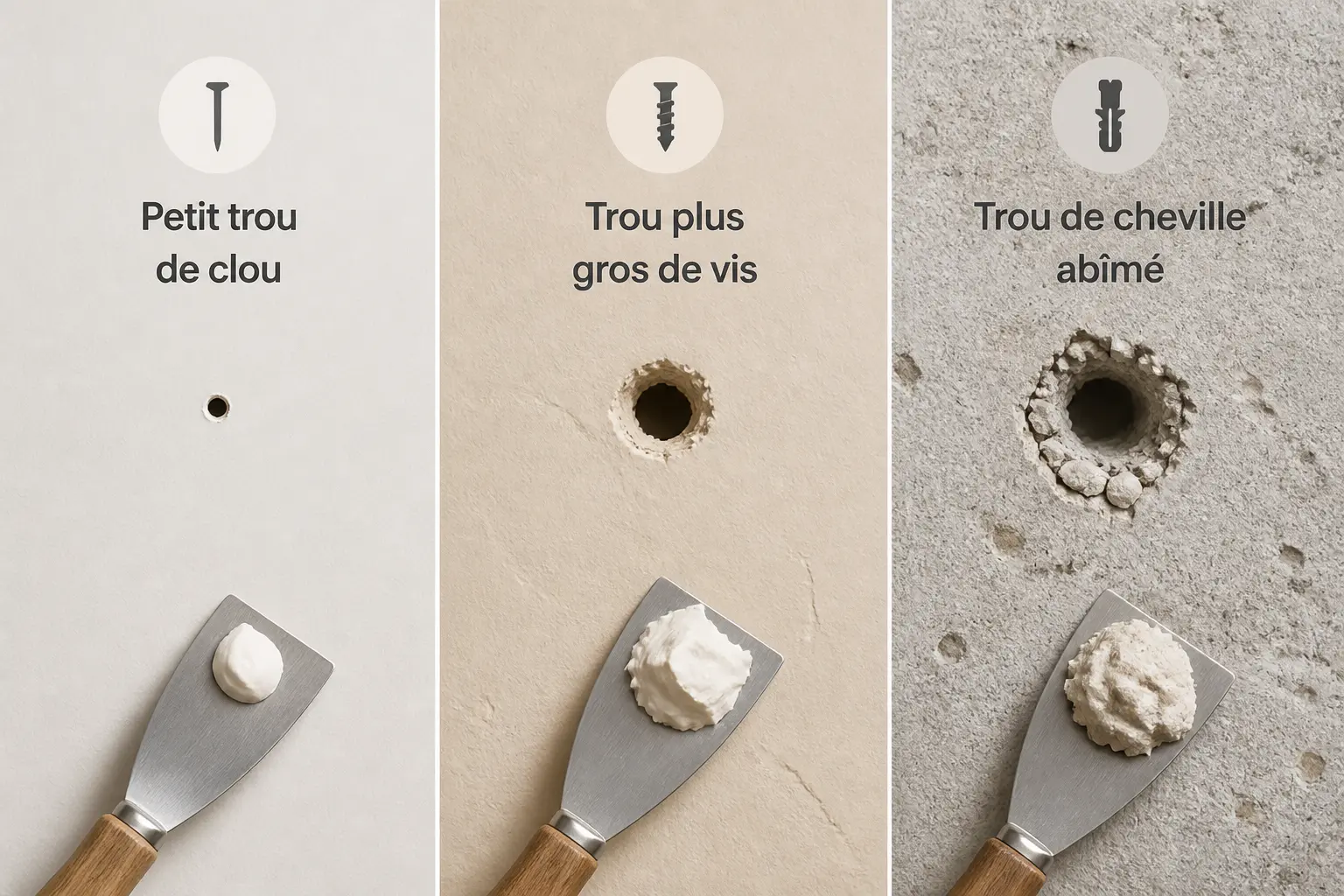 Identifier le trou et le matériau du mur avant d’ouvrir le pot d’enduit