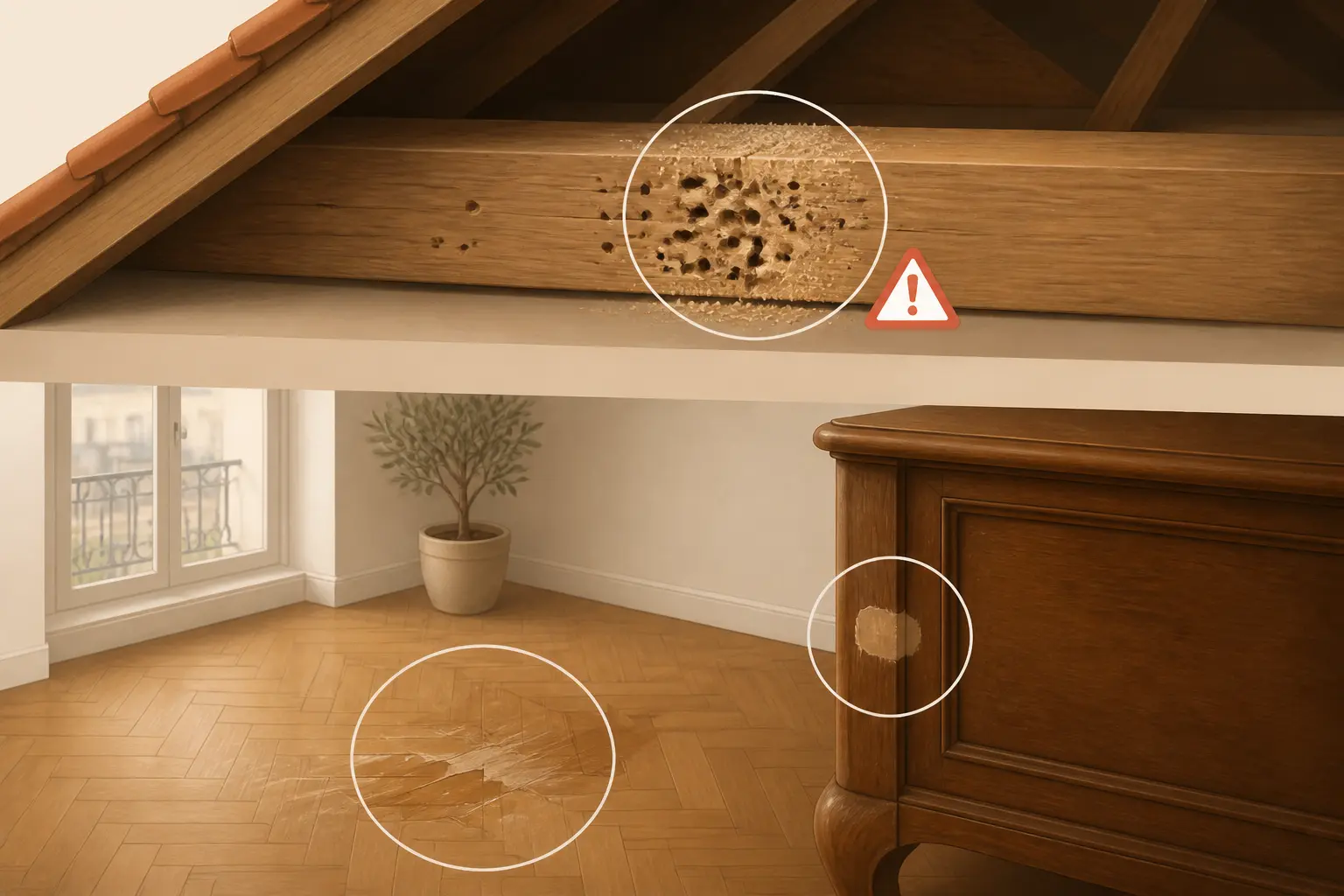 Charpente, parquet, meuble : agir selon le support touché