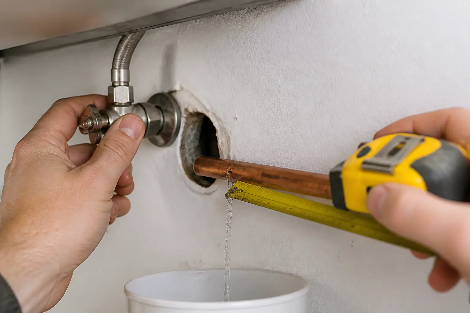 Avant d’intervenir : coupez l’eau, mesurez le trou, regardez le tube