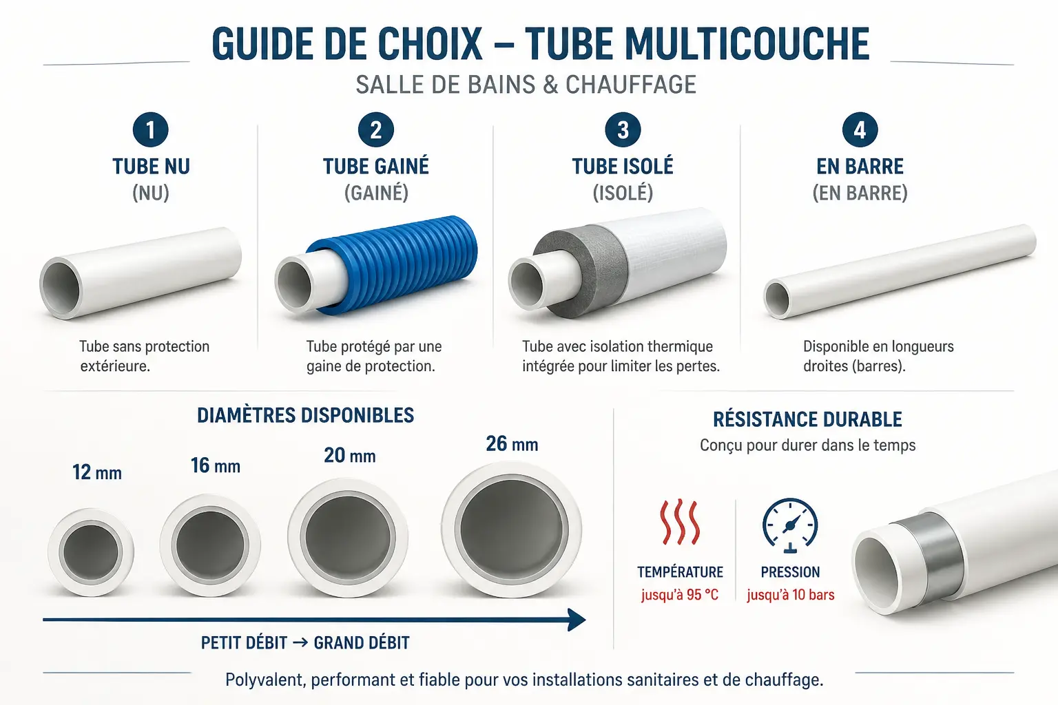 Quels tubes et diamètres choisir selon l’eau chaude, l’eau froide ou le chauffage ?