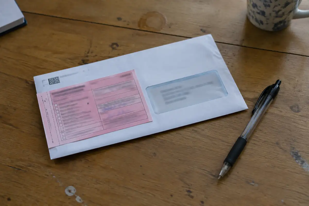 Lettre recommandée et son avis de réception posés sur une table